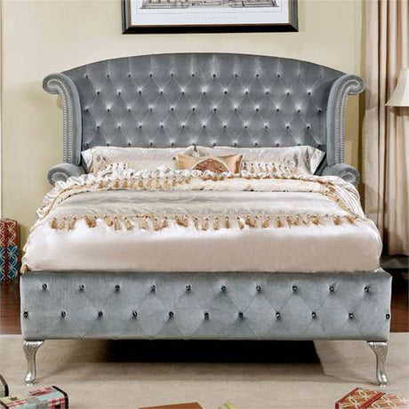 Rebekah Gray Velvet Upholstered Bed - Ornate Home