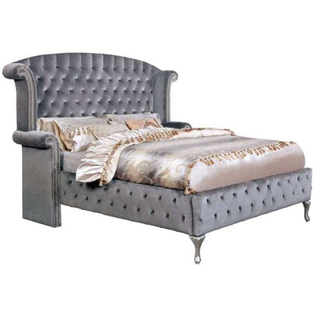 Rebekah Gray Velvet Upholstered Bed - Ornate Home