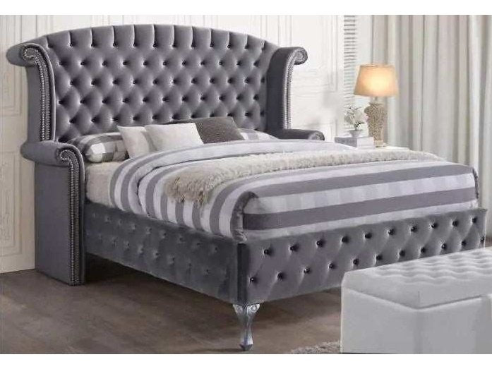 Rebekah Gray Velvet Upholstered Bed - Ornate Home