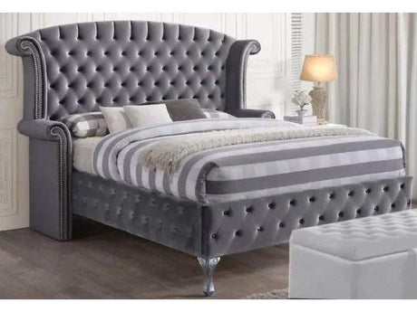 Rebekah Gray Velvet Upholstered Bed - Ornate Home