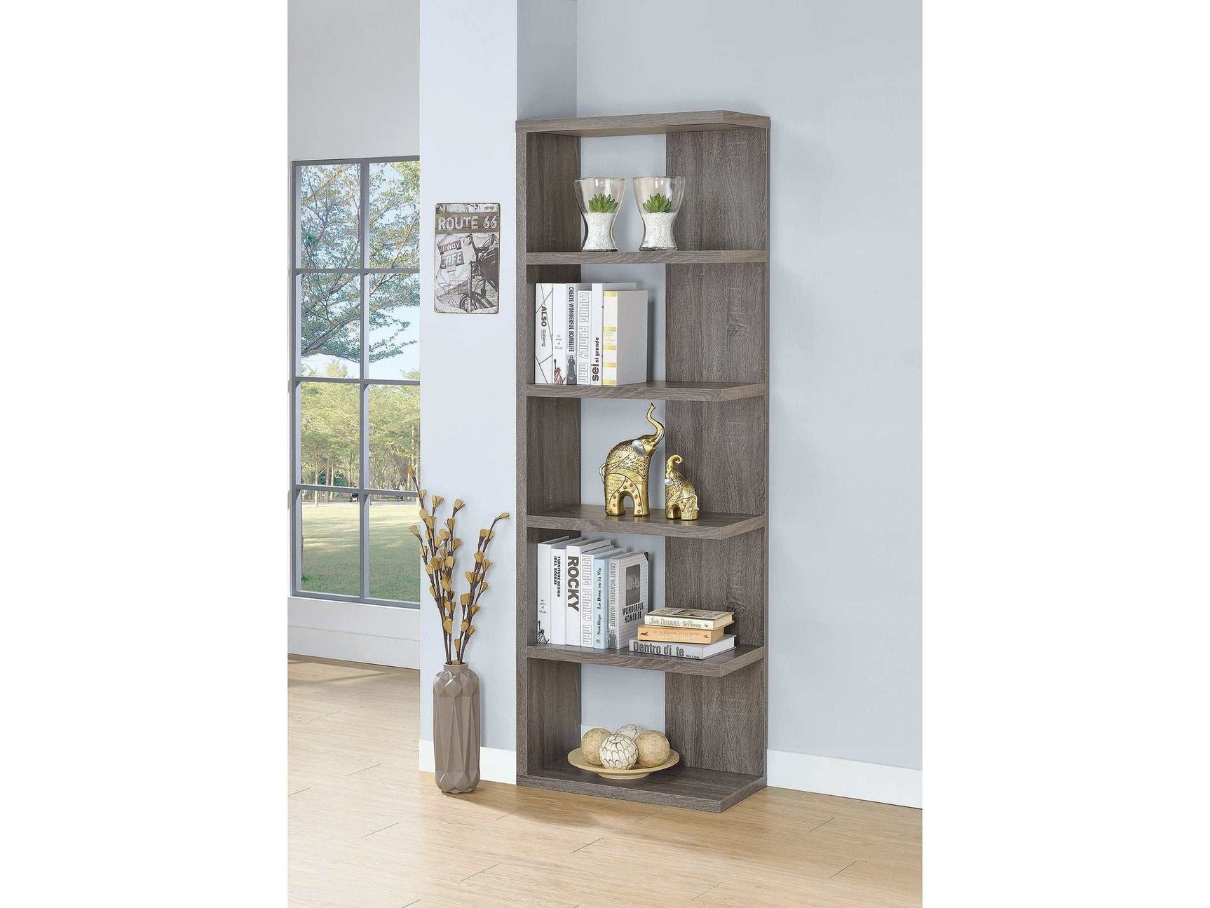Reid Weathered Grey 5 Tier Bookcase - Ornate Home