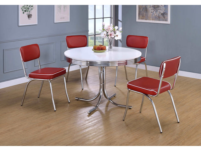 Retro Chrome / Red 5 Pc Dining Set - Ornate Home