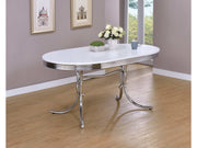 Retro Glossy White & Chrome Oval Dining Table - Ornate Home
