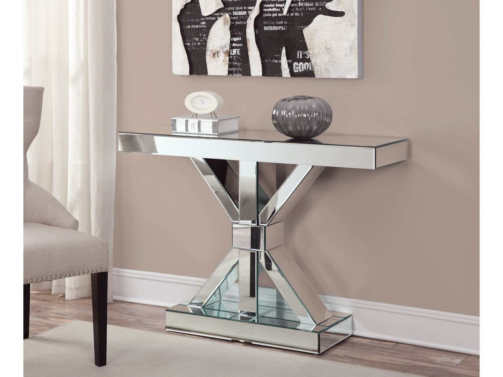 Reventlow Clear Mirror X Shaped Base Console Table - Ornate Home