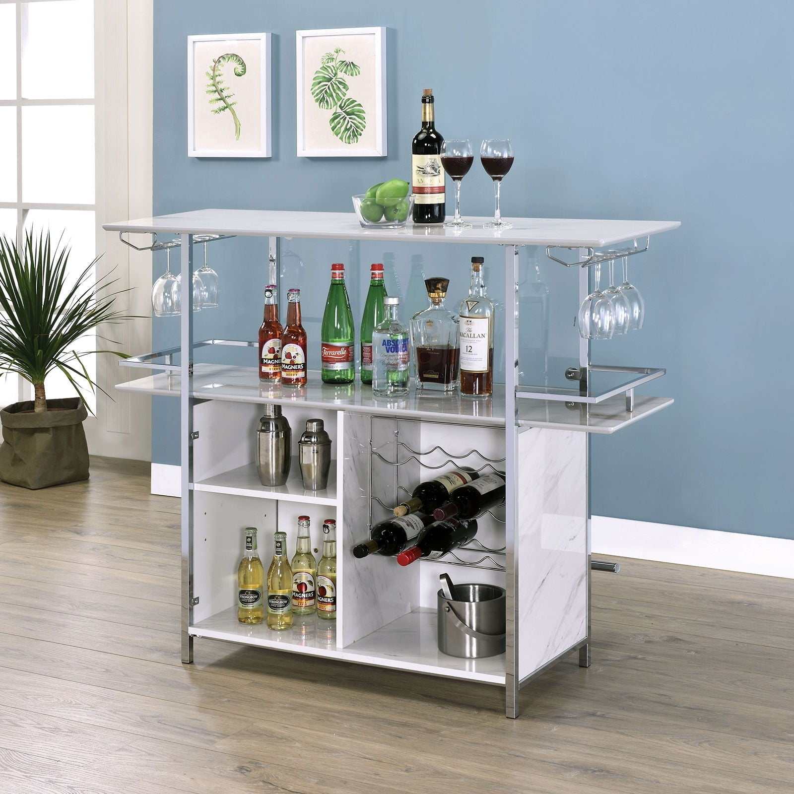 Rianna White & Chrome Bar Table - Ornate Home