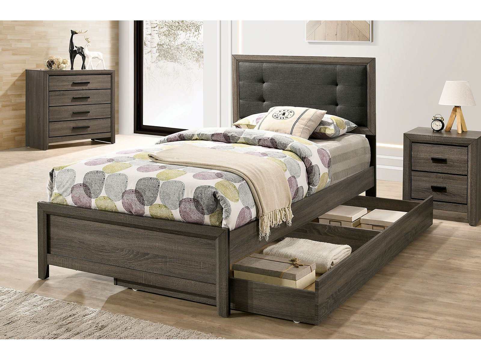 Roanne Gray & Charcoal Twin Bed - Ornate Home