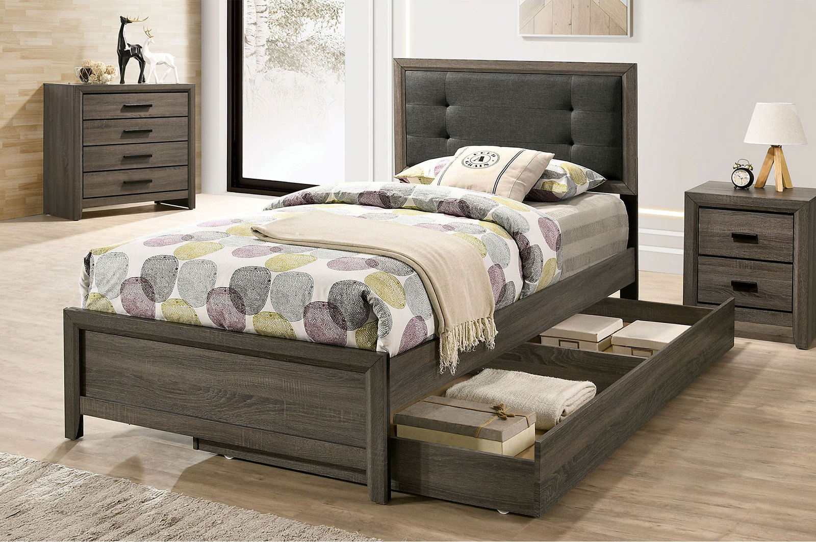 Roanne Gray & Charcoal Twin Bed - Ornate Home