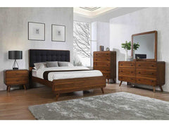 Robyn MidCentury Modern Dark Walnut Eastern King FourPiece Set - Ornate Home