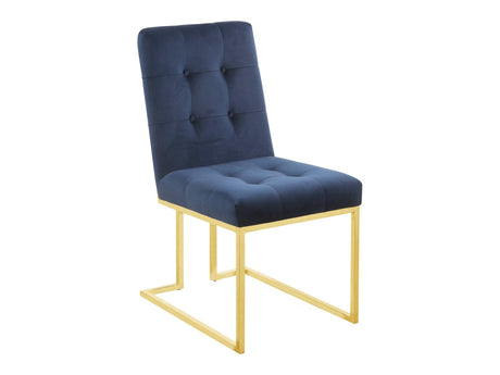 Ronan Dark Ink Blue & Gold Tufted Back Side Chairs (Set Of 2) - Ornate Home