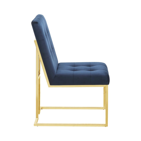 Ronan Dark Ink Blue & Gold Tufted Back Side Chairs (Set Of 2) - Ornate Home