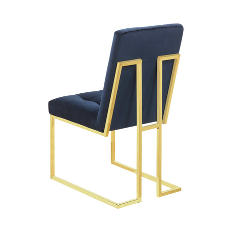 Ronan Dark Ink Blue & Gold Tufted Back Side Chairs (Set Of 2) - Ornate Home