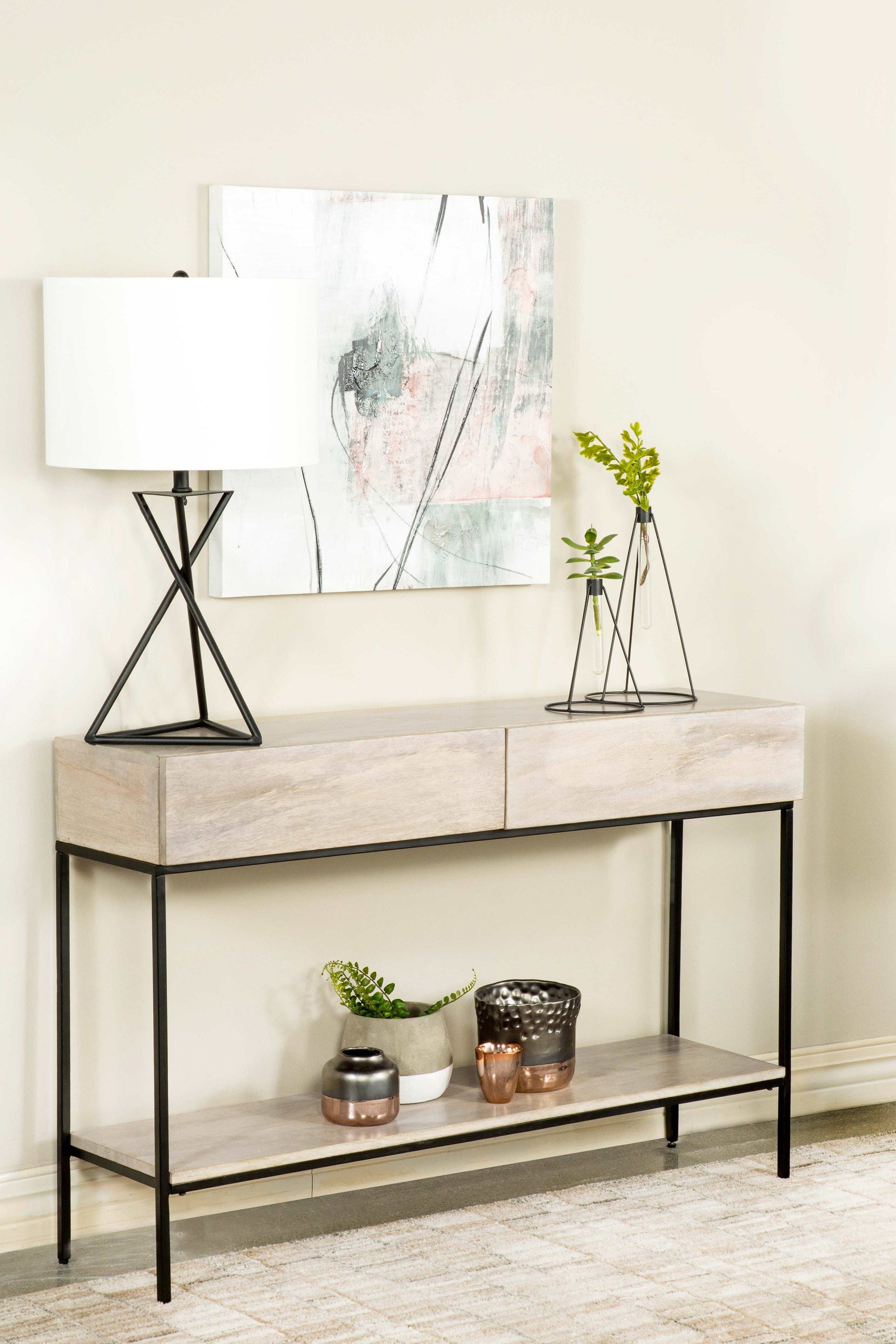 Rubeus White Washed / Matte Black Console Table - Ornate Home