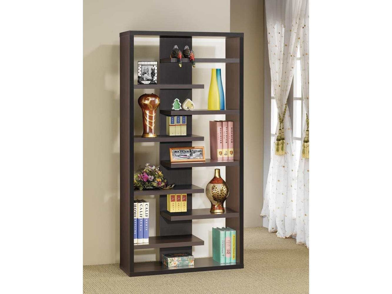 Russell Dark Cappuccino Bookcase w/ 8 Shelf - Ornate Home