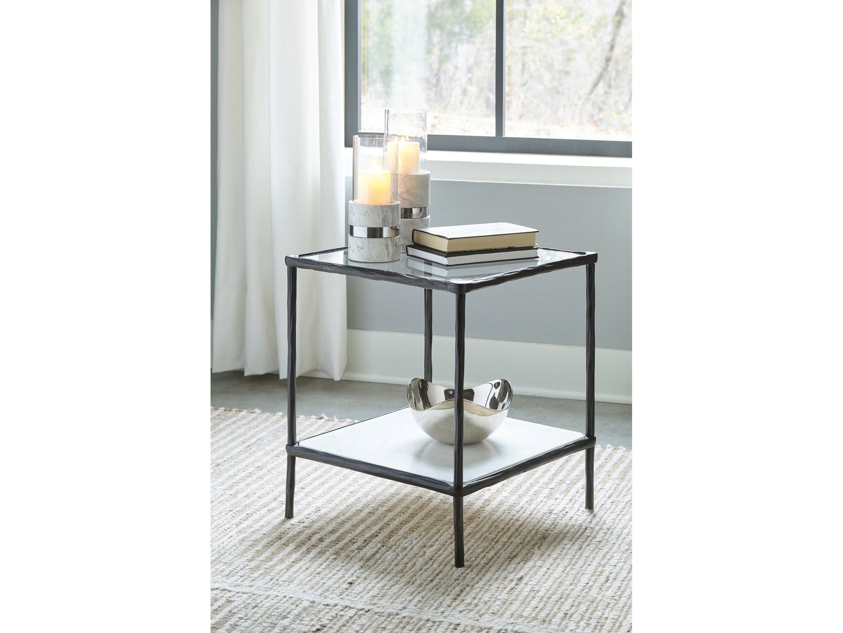 Ryandale Clear Glass & Marble End Table - Ornate Home