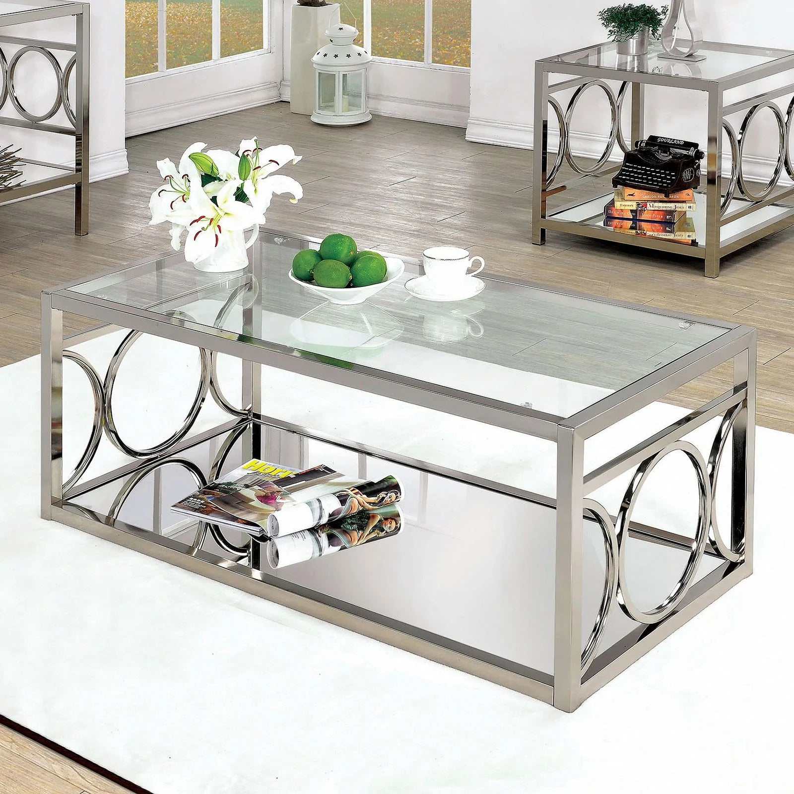 Rylee Chrome & Glass Coffee Table - Ornate Home
