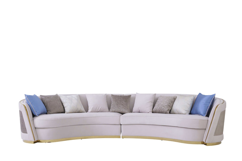 Utopia Ivory/Light Gray & Gold Stainless Steel 2pc Sectional Sofa