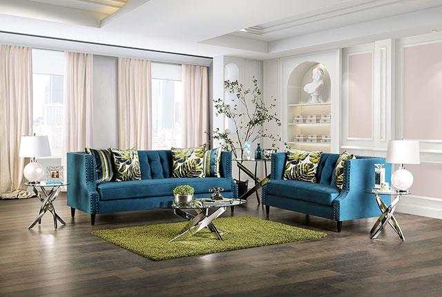 Azuletti Dark Teal/Apple Green Sofa & Loveseat - Ornate Home