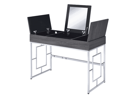 Saffron Black Oak & Chrome Vanity Desk - Ornate Home