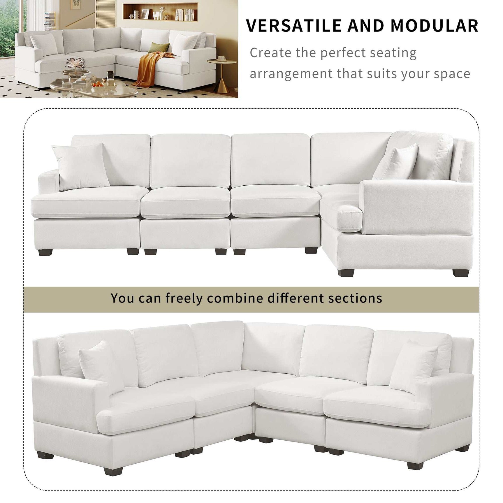 Salinas Premium L-Shaped Sectional Sofa White - Ornate Home
