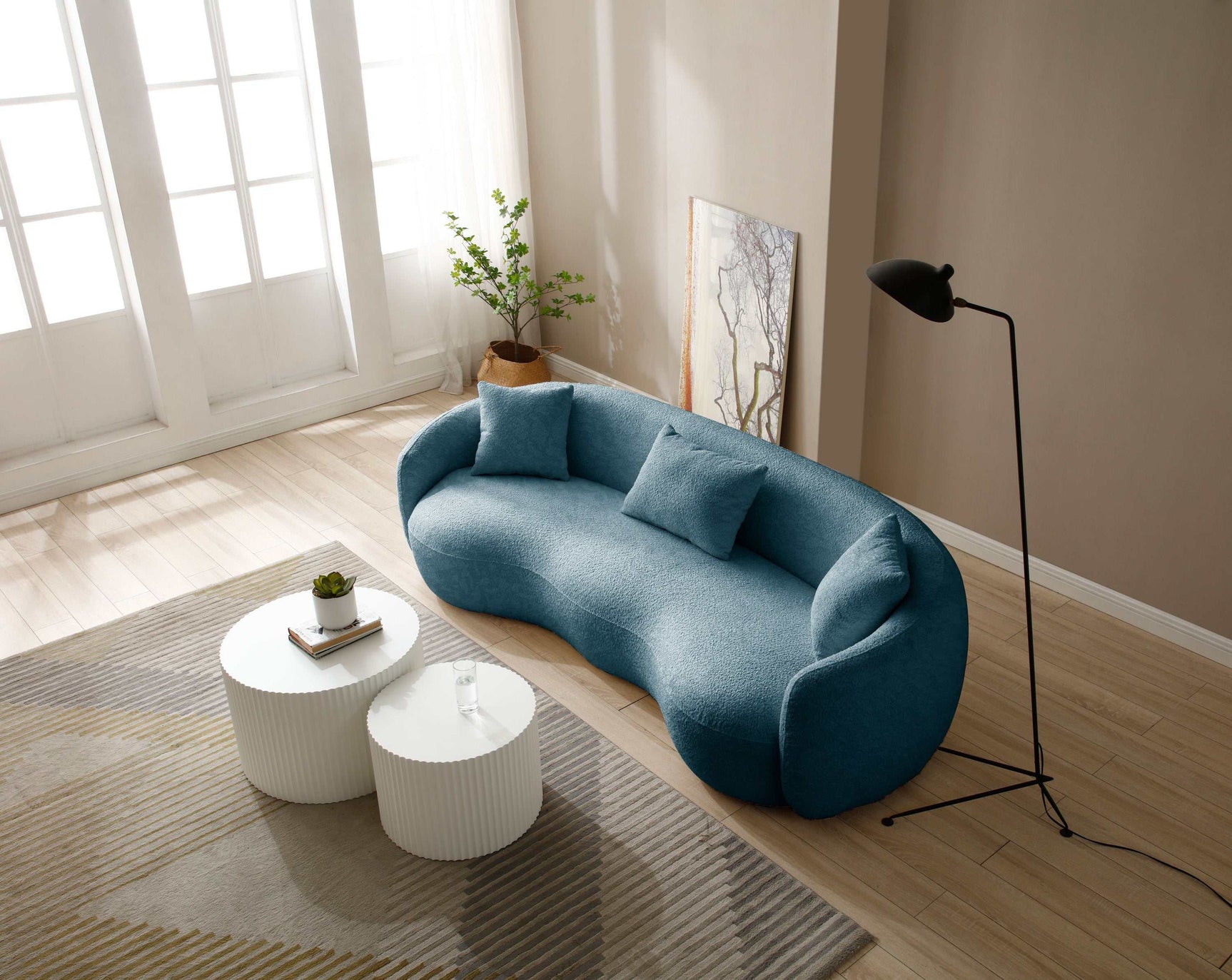 Salton Modern Curved Sofa Blue - Ornate Home