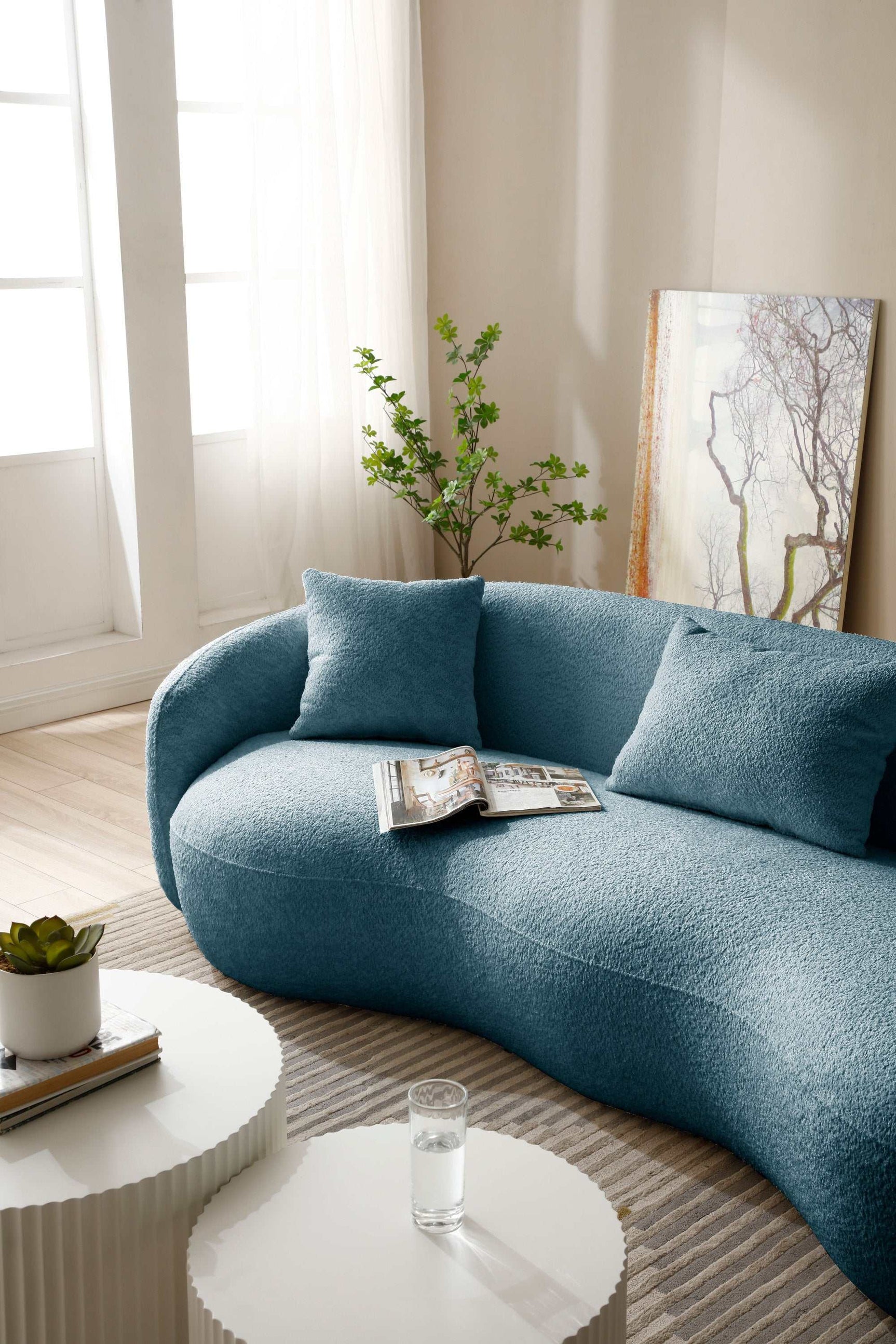 Salton Modern Curved Sofa Blue - Ornate Home