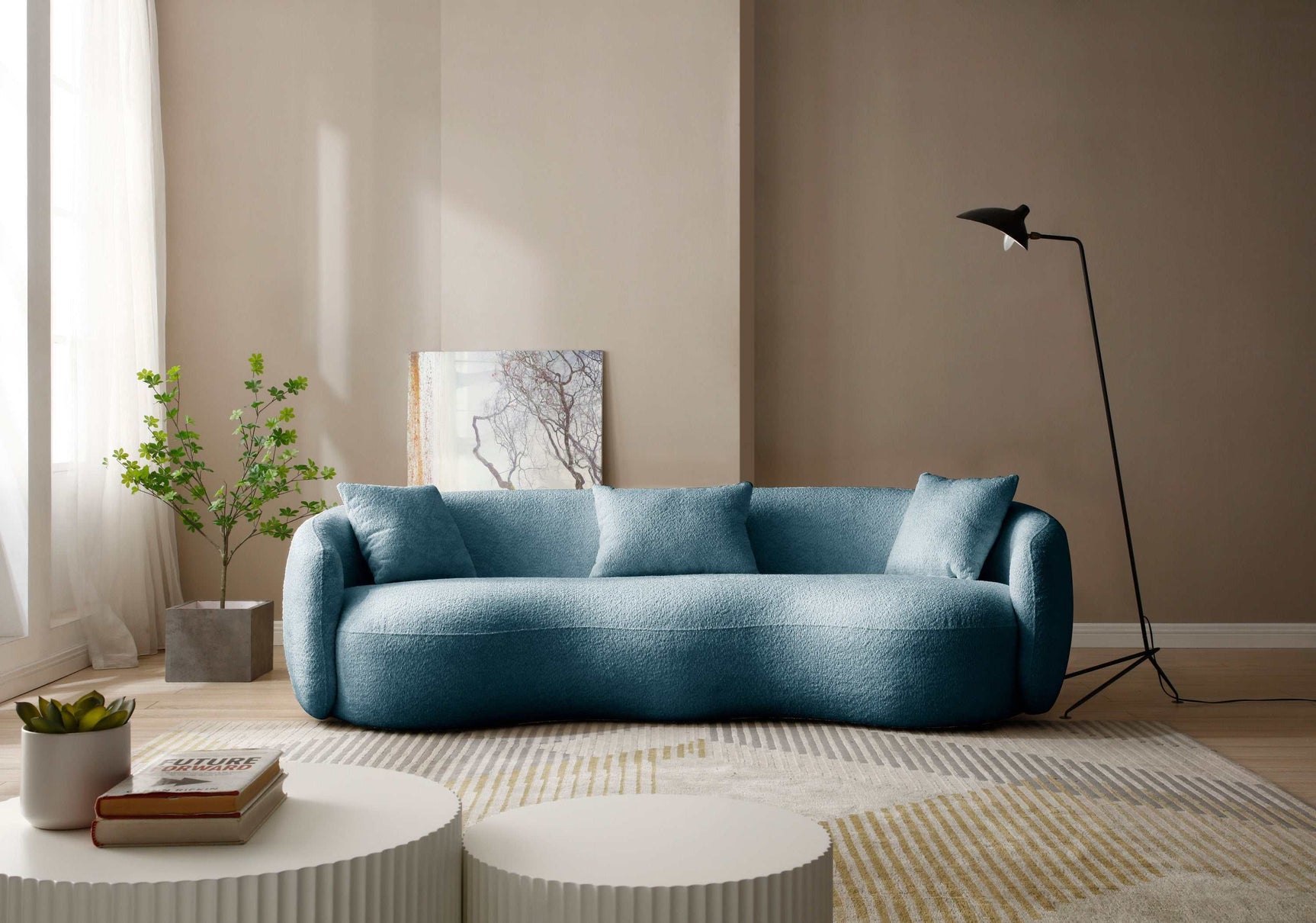 Salton Modern Curved Sofa Blue - Ornate Home