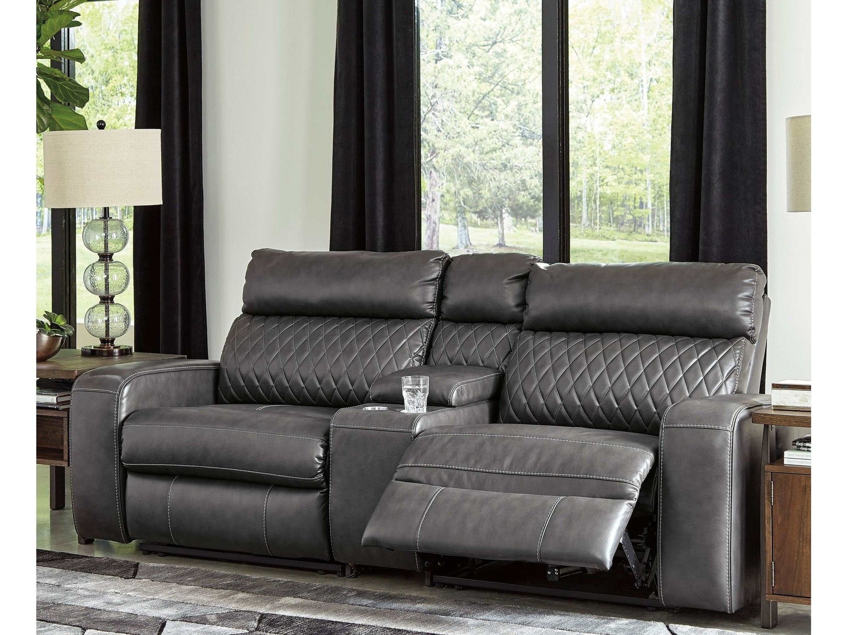 Samperstone Gray 3pc Power Reclining Sectional w/ Console - Ornate Home