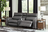 Samperstone Gray 3pc Power Reclining Sectional w/ Console - Ornate Home