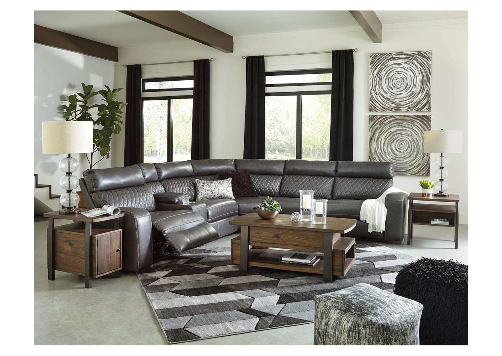 Samperstone Gray 6pc Power Reclining Sectional - Ornate Home