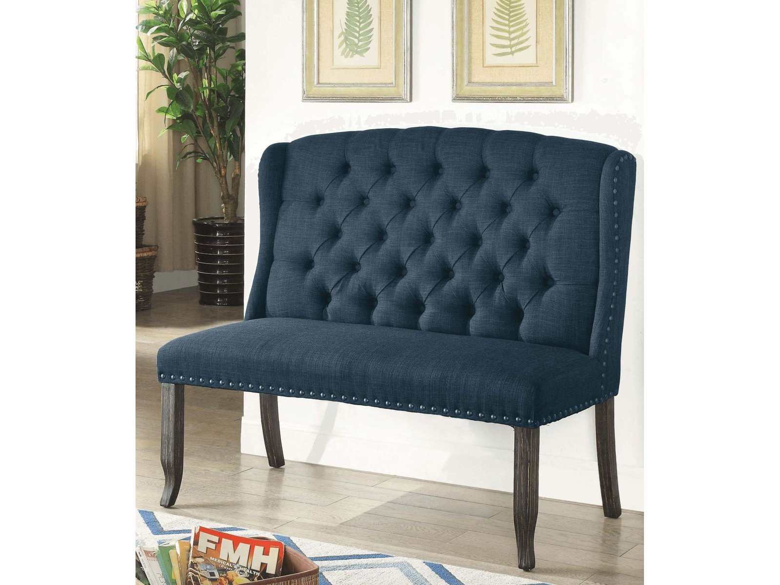 Sania III Antique Black & Blue 2 Seater Dining Bench - Ornate Home