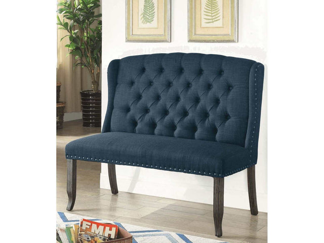 Sania III Antique Black & Blue 2 Seater Dining Bench - Ornate Home