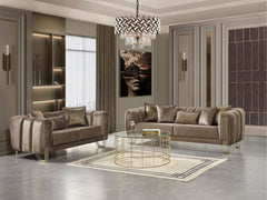 Santana Coffee Velvet Sofa & Loveseat / 2pc - Ornate Home