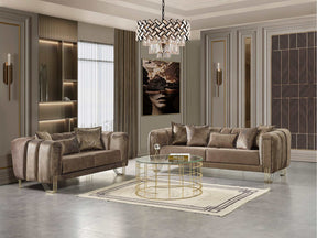 Santana Coffee Velvet Sofa & Loveseat / 2pc - Ornate Home