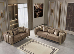 Santana Coffee Velvet Sofa & Loveseat / 2pc - Ornate Home