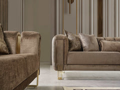 Santana Coffee Velvet Sofa & Loveseat / 2pc - Ornate Home