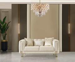 Santana Ivory Velvet Sofa & Loveseat / 2pc - Ornate Home
