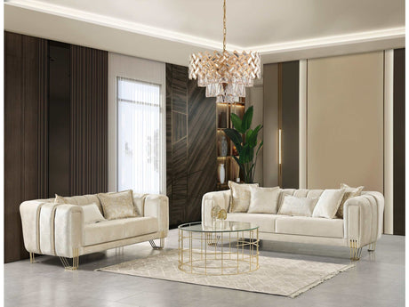 Santana Ivory Velvet Sofa & Loveseat / 2pc - Ornate Home