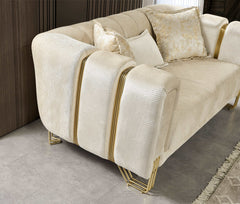 Santana Ivory Velvet Sofa & Loveseat / 2pc - Ornate Home