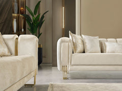 Santana Ivory Velvet Sofa & Loveseat / 2pc - Ornate Home