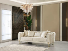 Santana Ivory Velvet Sofa & Loveseat / 2pc - Ornate Home