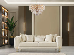 Santana Ivory Velvet Sofa & Loveseat / 2pc - Ornate Home