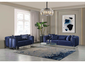 Santana Navy Velvet Sofa & Loveseat / 2pc - Ornate Home