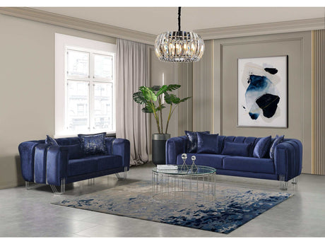 Santana Navy Velvet Sofa & Loveseat / 2pc - Ornate Home