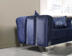 Santana Navy Velvet Sofa & Loveseat / 2pc - Ornate Home