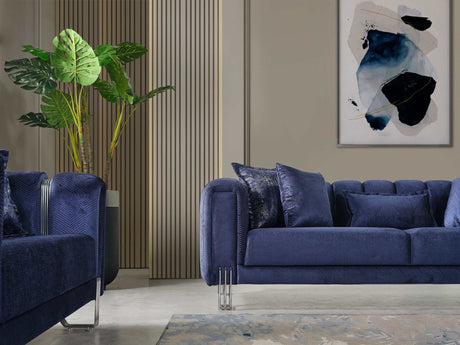 Santana Navy Velvet Sofa & Loveseat / 2pc - Ornate Home