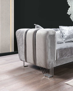 Santana Silver Velvet Sofa & Loveseat / 2pc - Ornate Home