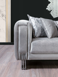Santana Silver Velvet Sofa & Loveseat / 2pc - Ornate Home