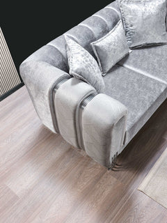 Santana Silver Velvet Sofa & Loveseat / 2pc - Ornate Home