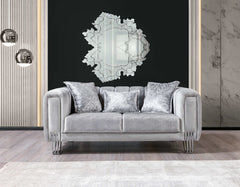 Santana Silver Velvet Sofa & Loveseat / 2pc - Ornate Home