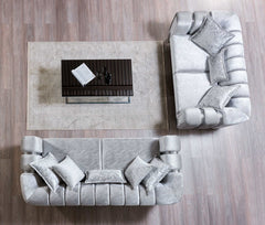 Santana Silver Velvet Sofa & Loveseat / 2pc - Ornate Home
